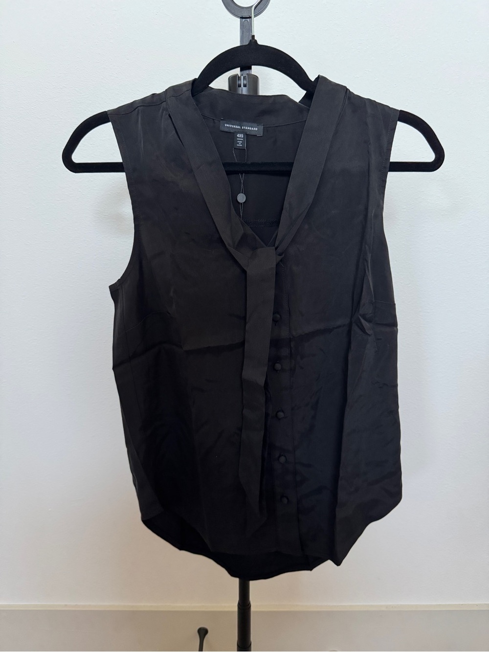 Universal Standard Black Tie Neck Blouse 4XS NWT